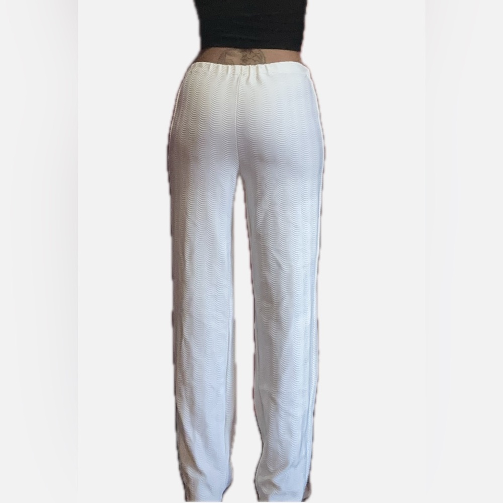 White Ribbed Wide Leg Pants